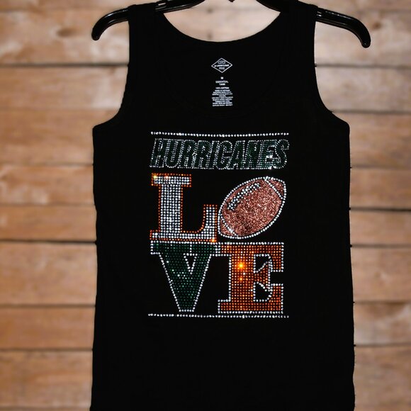 Hurricanes Football LOVE glitter rhinestone tank XS  S M L XL XXL 1X 2X 3X 4X 5X - Picture 1 of 7